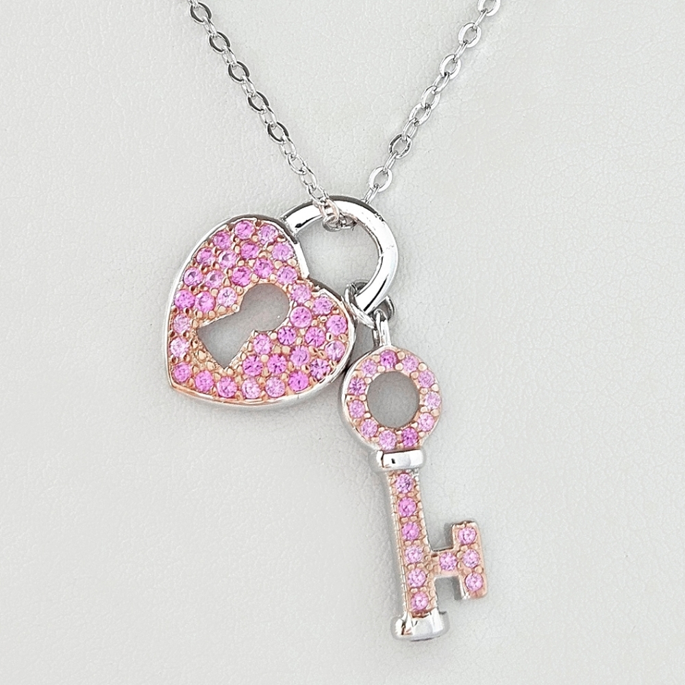 Heart Lock and Key Necklace, 925 Sterling Silver Valentines